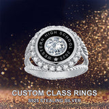 Sterling Silver Personalized Birthstone Engraved   Graduation Class Ring for Women