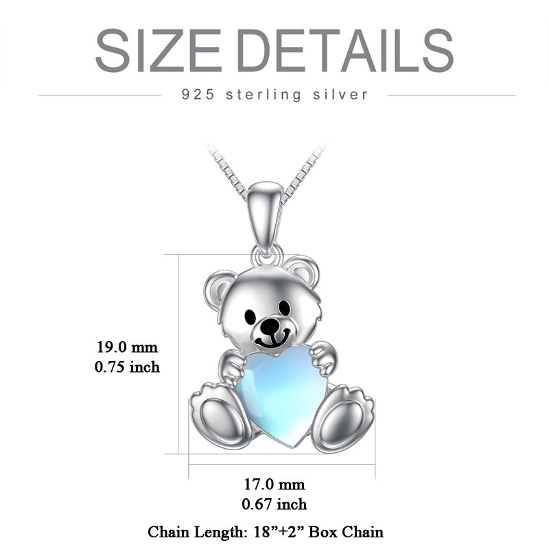 Sterling Silver Crystal Moonstone Teddy Bear Pendant Necklace