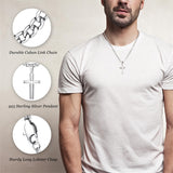 Sterling Silver Cross Pendant Necklace with 5mm Stainless Steel  Cuban Link Chain