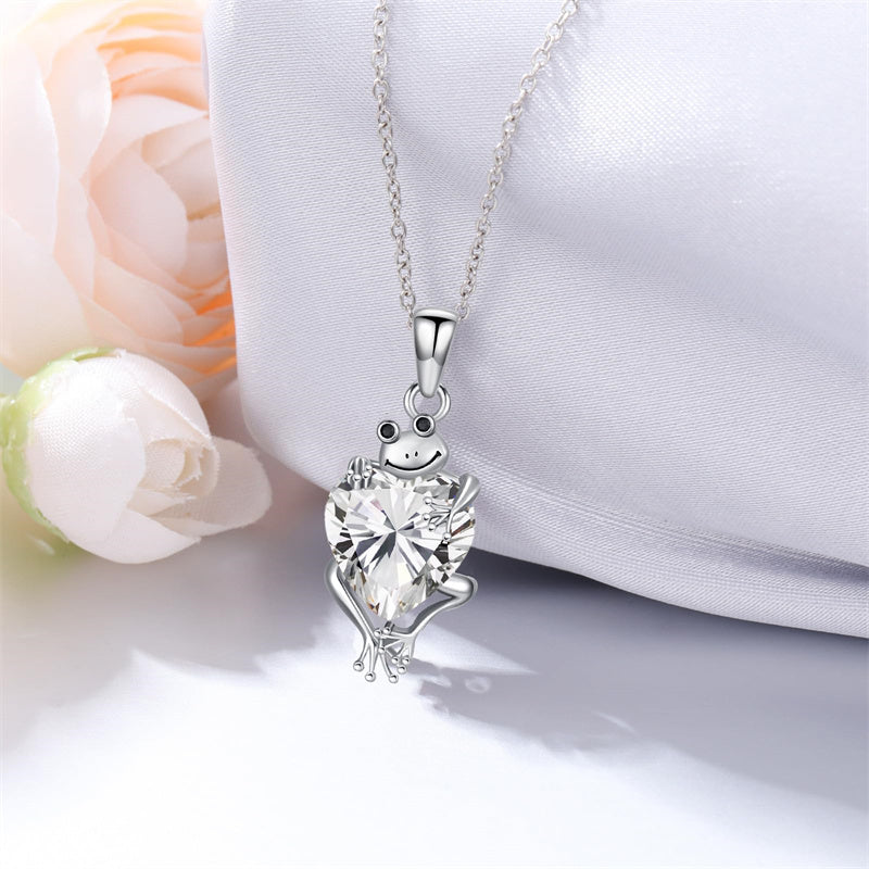 Sterling Silver Heart Birthstone Frog Pendant Necklace