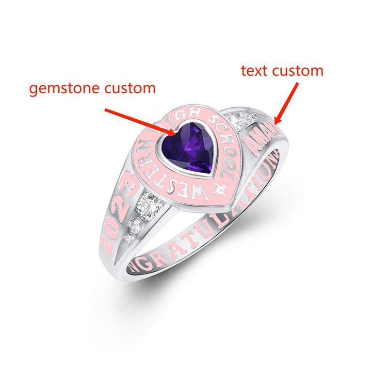 Sterling Silver Personalized Class Ring Graduation Ring for Women