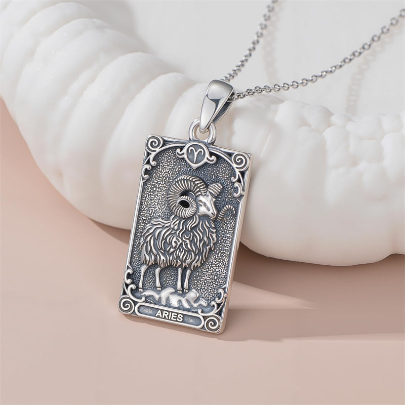 Sterling Silver Tarot Card 12 Zodiac Sign Pendant Necklace
