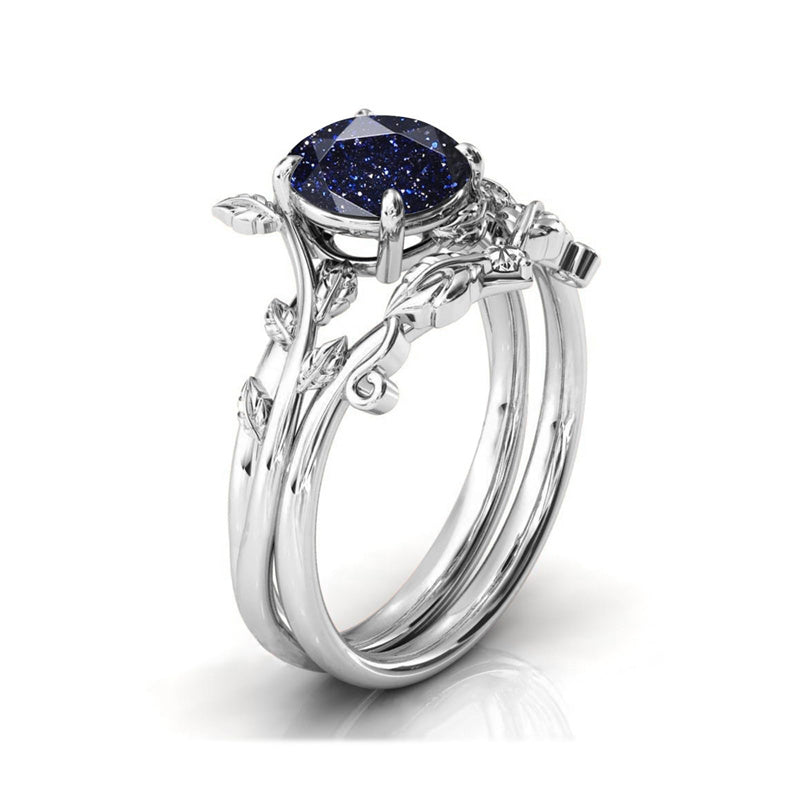 Sterling Silver Natural Moss Agate Blue Sandstone Opal Set Ring