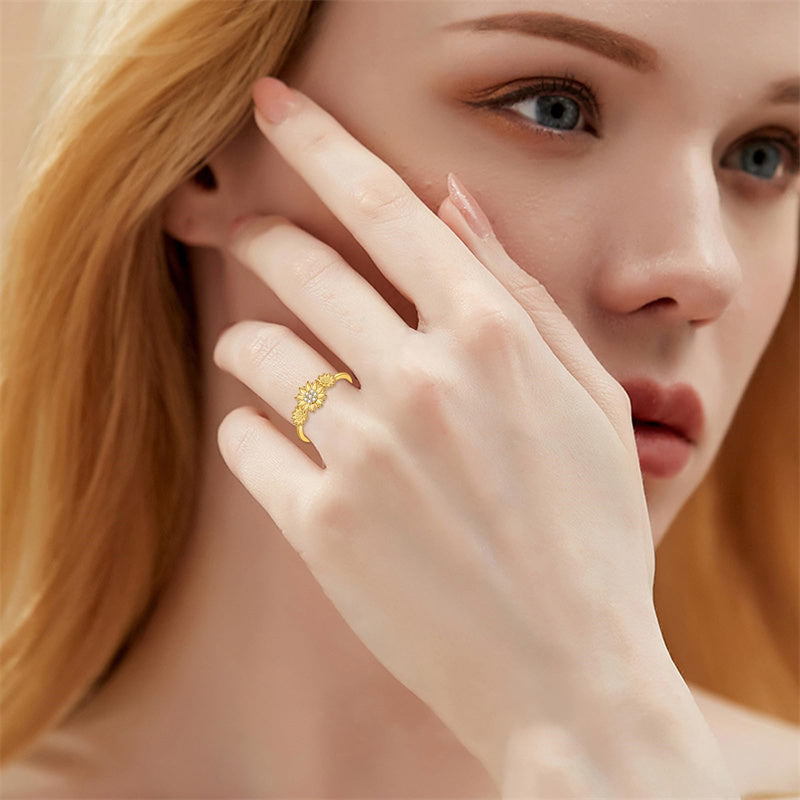 14k Gold Sunflower Nature Ring