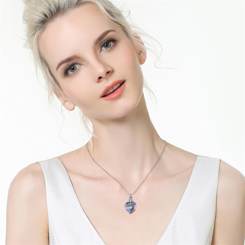 Sterling Silver Heart Crystal Red Cardinal Urn Necklace for Ashes