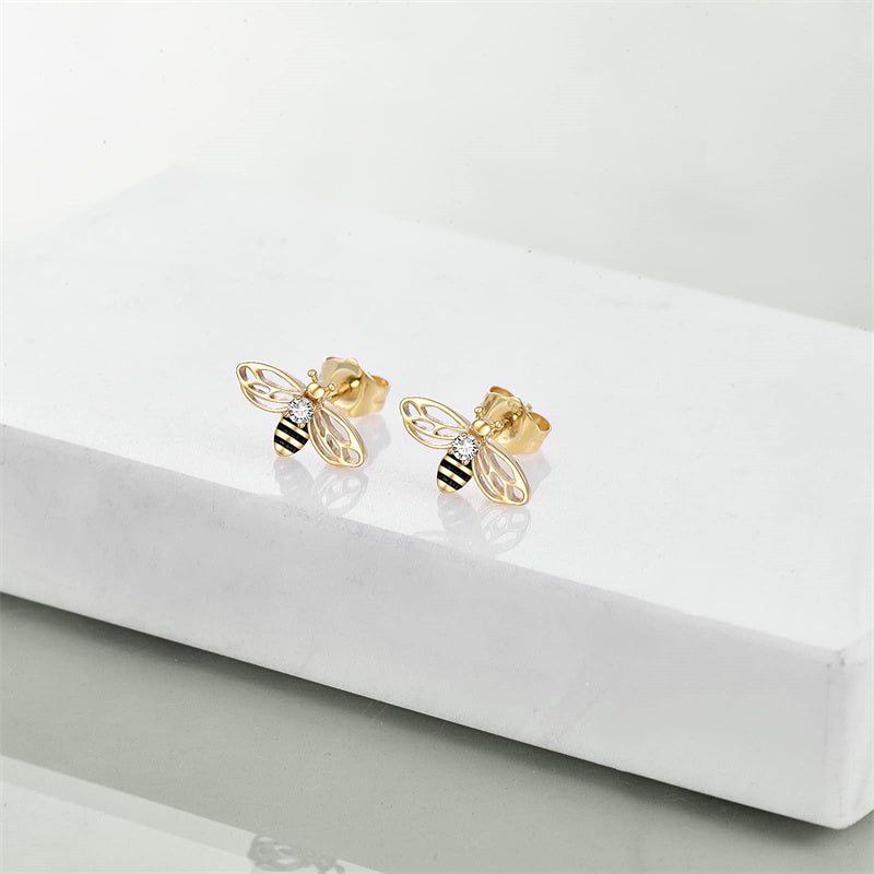 14K Yellow Gold Honey Bee Stud Earrings