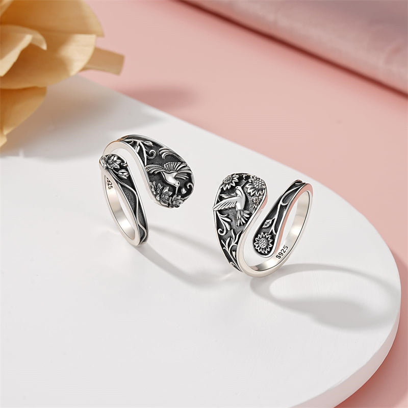 Sterling Silver Oxidized Dragonfly Butterfly Hummingbird Sea Turtle Anchor Cross Tree of Life Sunflower Spoon Ring