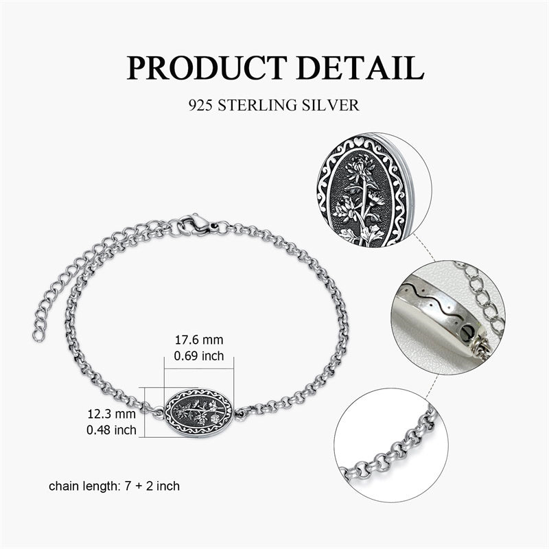 Sterling Silver 12-Month Birth Flower Urn Bracelet for Ashes