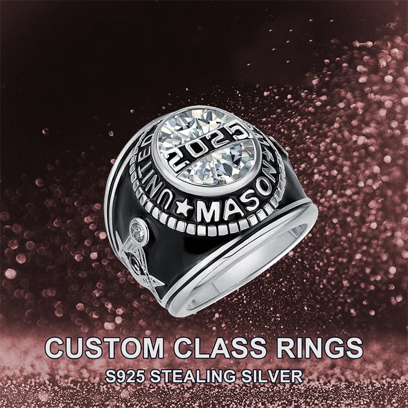 Sterling Silver Personalized Engraved Birthstone 2025 High School College Class Ring Graduation Jewelry