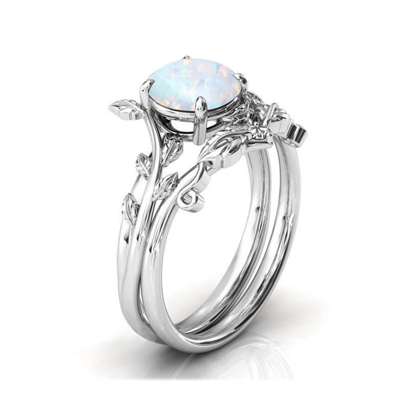 Sterling Silver Natural Moss Agate Blue Sandstone Opal Set Ring