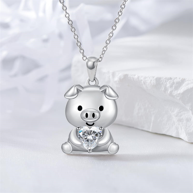 Sterling Silver 12 Month Birthstones Pig Pendant Necklace