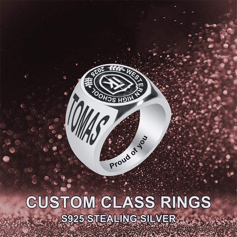 Sterling Silver Personalized  Birthstone Engraved High School College  Class Ring