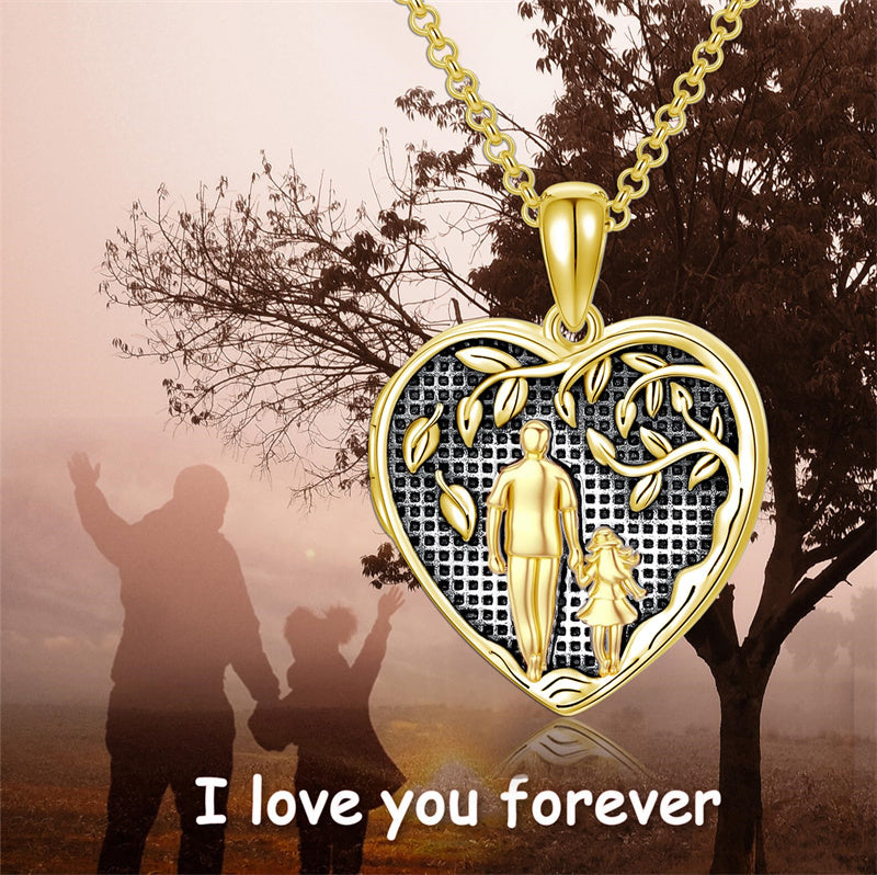 10K Gold Personalized Photo Father Daughter Pendant Necklace
