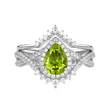 Sterling Silver 10K 14K 18K Gold  Pear Shaped Gemstone Engagement Rings Set