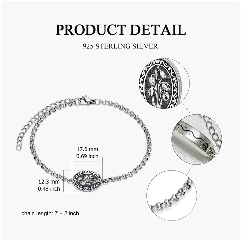 Sterling Silver 12-Month Birth Flower Urn Bracelet for Ashes