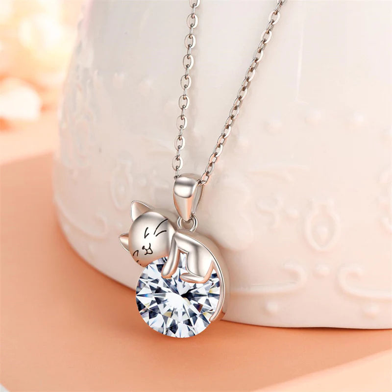 14K Gold Birthstone Cat Pendant Necklace