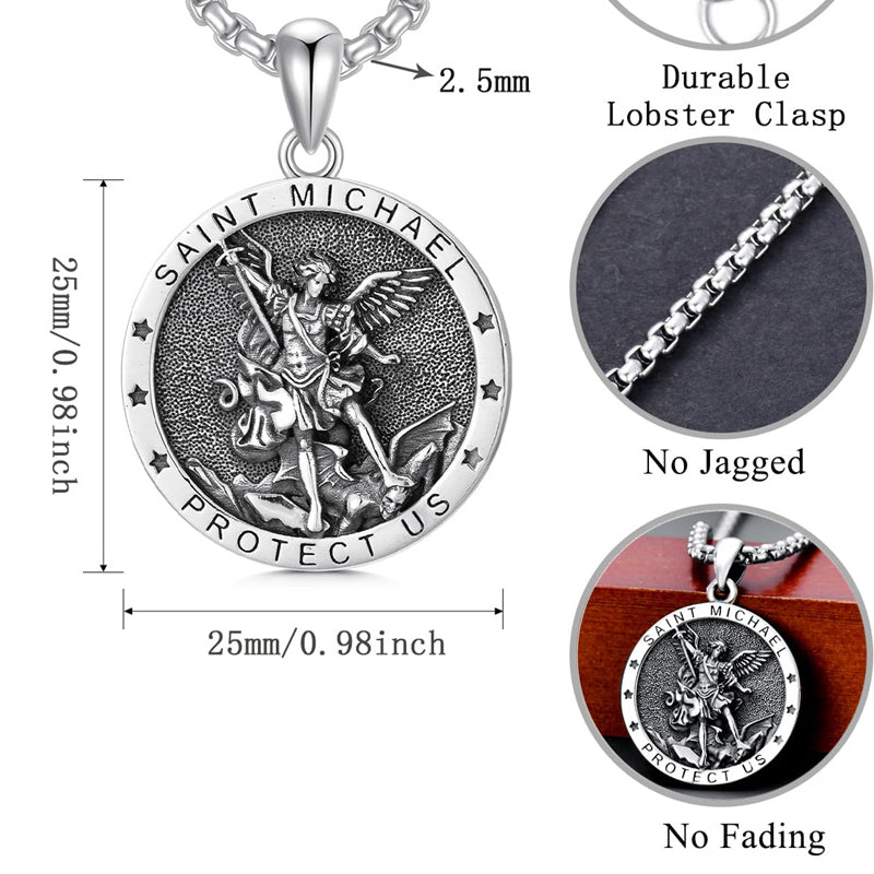 Sterling Silver St Michael St Christopher Pendant Necklace for Men