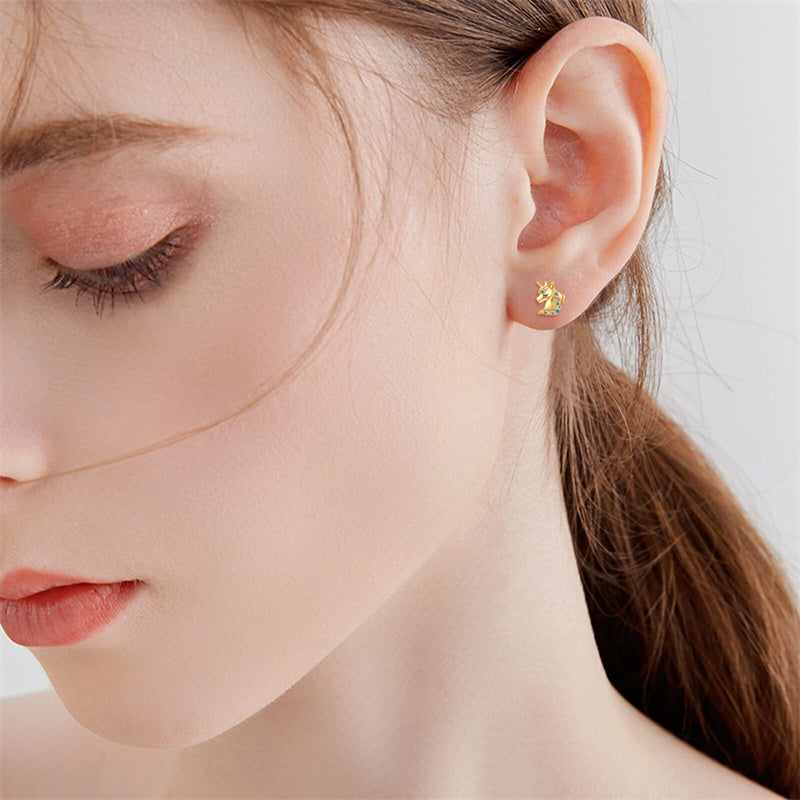 14K Gold Unicorn Stud Earrings