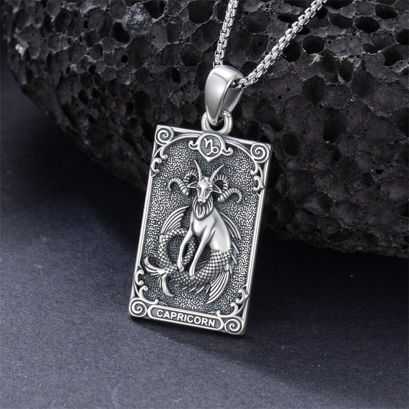 Sterling Silver Tarot Card 12 Zodiac Sign Pendant Necklace