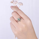Sterling Silver 10K 14K 18K Gold  Personalized  Engraved Natural Moss Agate Engagement Bridal Wedding Ring Set
