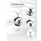 Sterling Silver Heart Birthstone Moon Star Black Cat Pendant Necklace