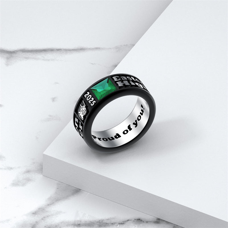 Sterling Silver Personalized Engraved Birthstone Class Ring