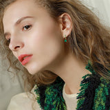 14K Created Emerald Dangle Earrings