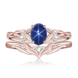 Sterling Silver 10K 14K 18K Gold  Oval Cut Unique Vine Gemstone Wedding Ring Set