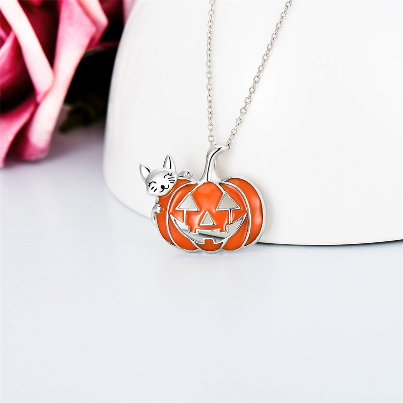 Sterling Silver Halloween Gothic Pumpkin Pendant Necklace