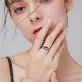 Sterling Silver Personalized  Engraved Hexagon Cut Moss Agate Engagement Wedding Ring Set for Women