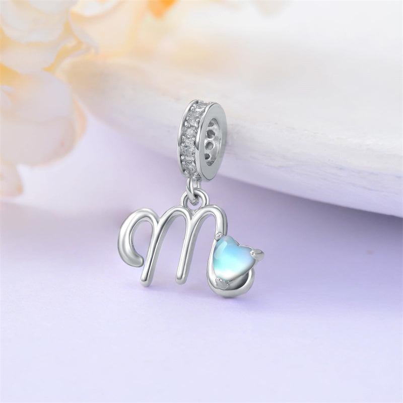 Sterling Silver Moonstone Initial Alphabet Charm Beads