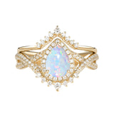 Sterling Silver 10K 14K 18K Gold  Pear Shaped Gemstone Engagement Rings Set