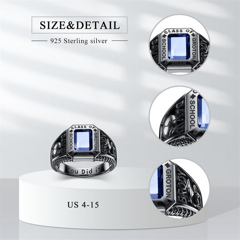 Sterling Silver Personalized Pattern High School College Class Ring Gift for Men