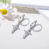 Sterling Silver Cross Sun Viking Wave Hoop Earrings for Men