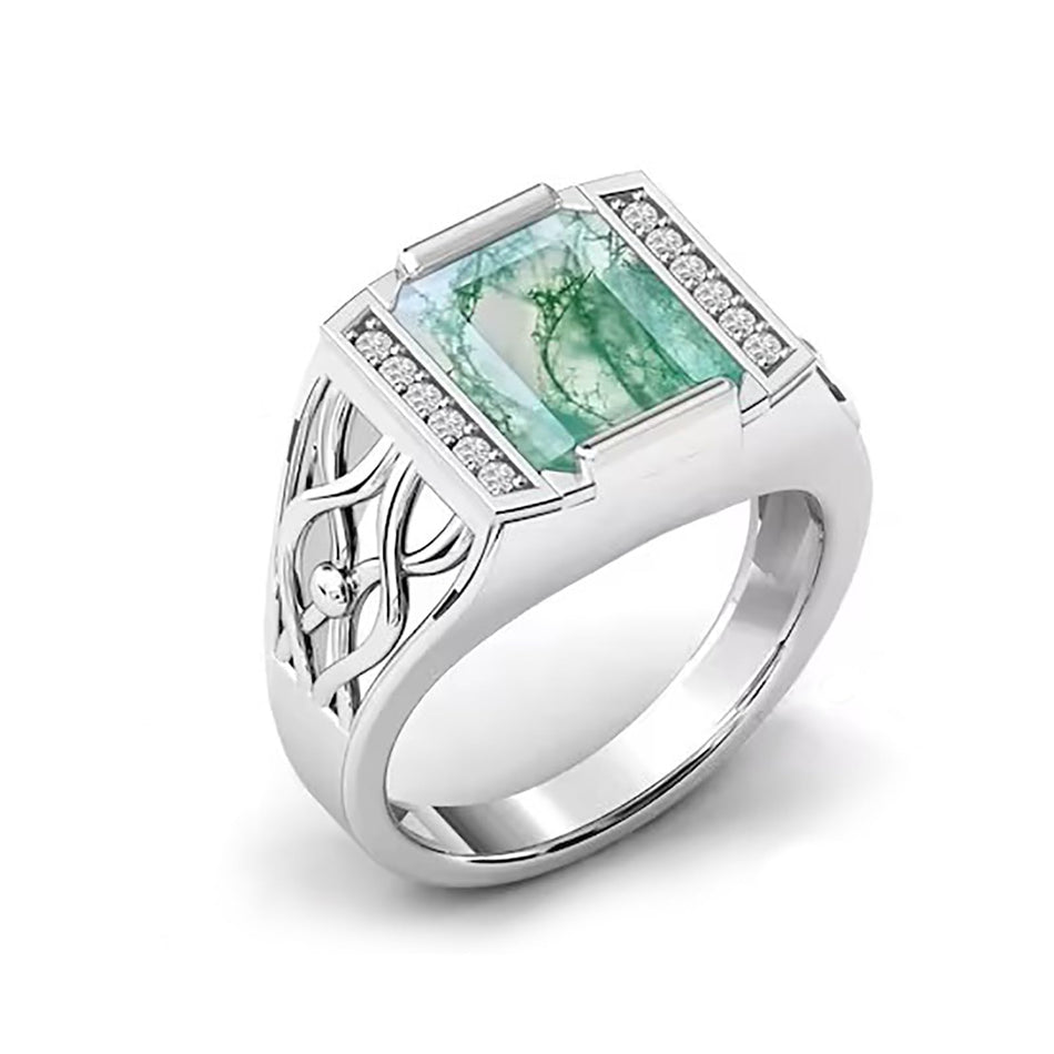 Sterling silver 10K 14K 18K Gold Emerald Cut 4 Carat Mens Gemstone Engagement Ring Promise Ring for Men