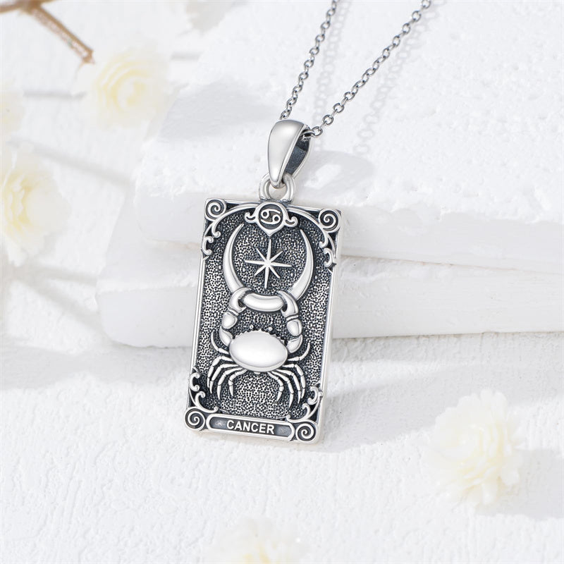 Sterling Silver Tarot Card 12 Zodiac Sign Pendant Necklace
