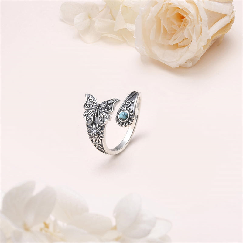 Sterling Silver Oxidized Dragonfly Butterfly Hummingbird Sea Turtle Anchor Cross Tree of Life Sunflower Spoon Ring