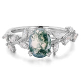 Sterling Silver 10K 14K 18K 2CT Natural Moss Agate Leaf Engagement Wedding Promise Rings Set