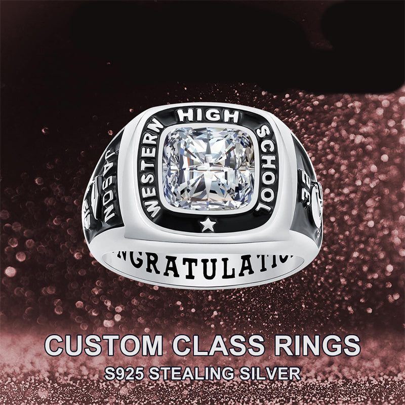 Sterling Silver Personalized Engraved Birthstone 2025 High School College Class Ring