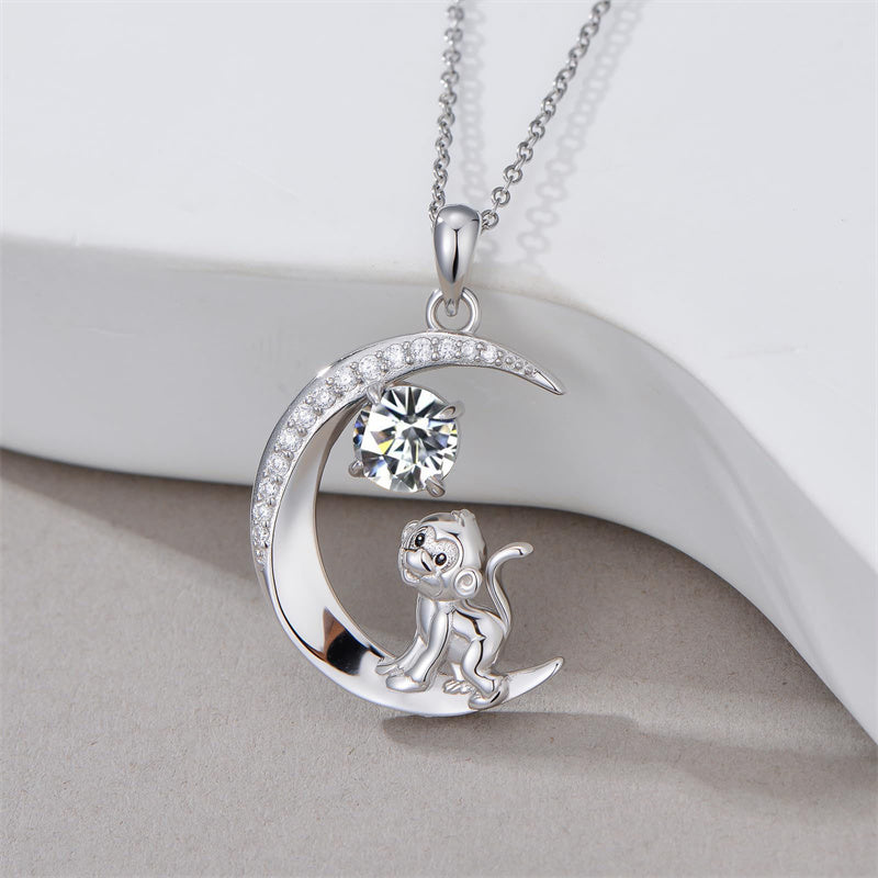 Sterling Silver Birthstone Cat Dog Monkey Pendant Necklace