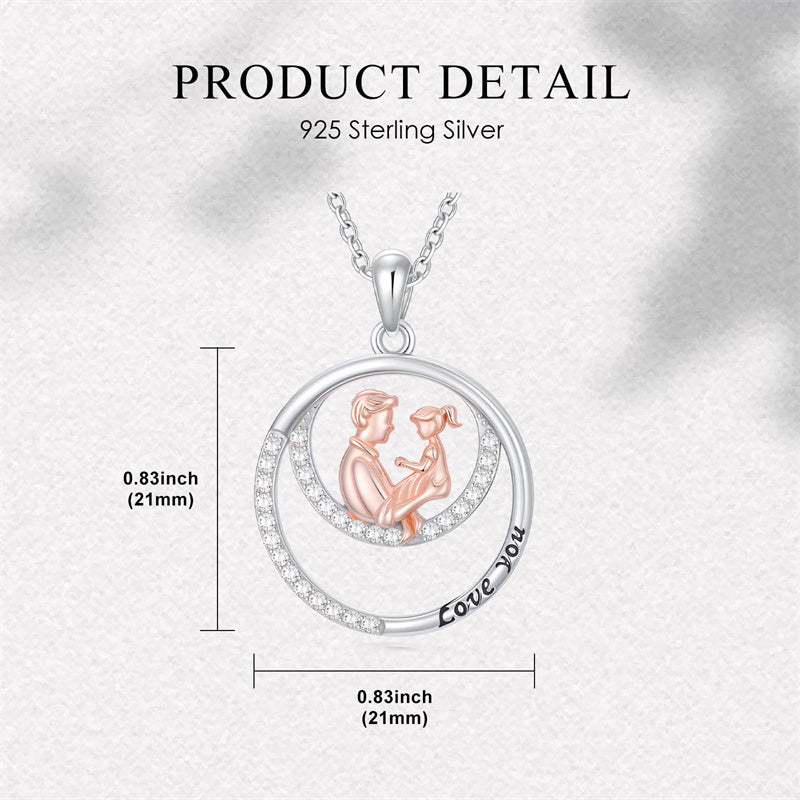 Sterling Silver Father-Daughter Pendant Necklace Engraved with Love You