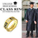 Sterling Silver Personalized Birthstone Engraved Pattern Class Band Ring For Men