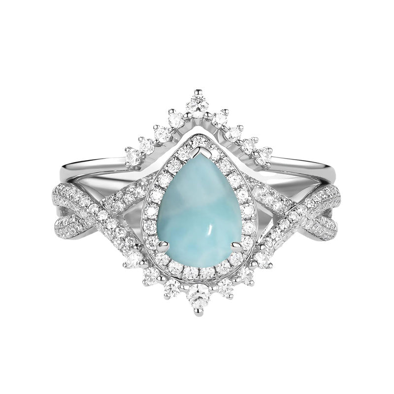 Sterling Silver 10K 14K 18K Gold  Pear Shaped Gemstone Engagement Rings Set