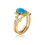 Sterling Silver 10K 14K Gold Leaf Oval Cut Vine Gemstone Set Engagement Wedding Ring