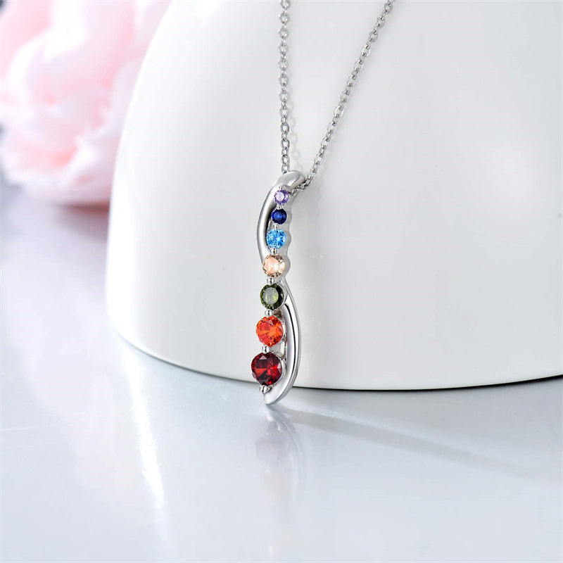 Sterling Silver Colorful Chakra  Pendant Necklace