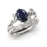 Sterling Silver Natural Moss Agate Blue Sandstone Opal Set Ring