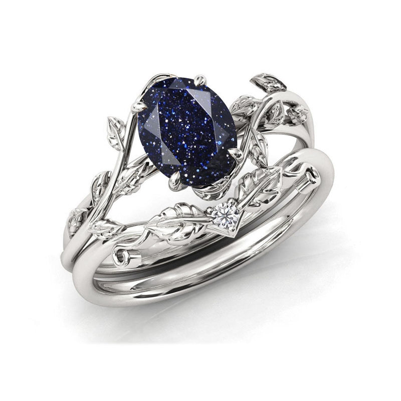 Sterling Silver Natural Moss Agate Blue Sandstone Opal Set Ring