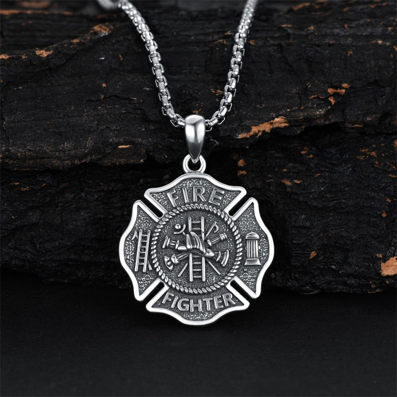 Sterling Silver Firefighter Pendant Necklace