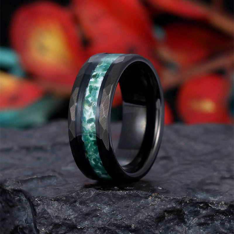 Sterling Silver Moss Agate Personalized Engraved Men's Wedding Ring