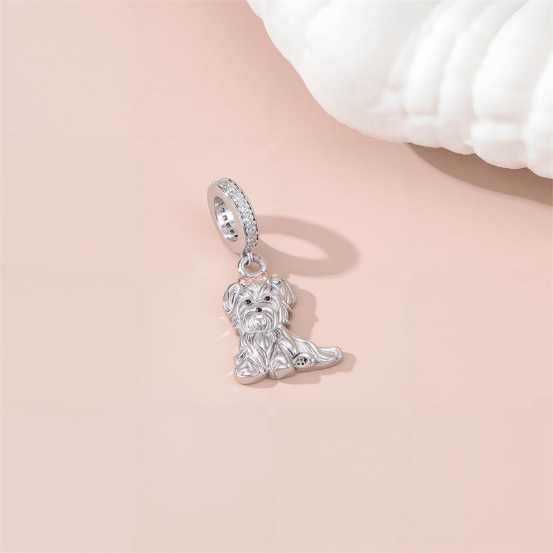 Sterling Silver Cubic Zirconia Yorkshire Boston Terrier Chihuahua Dachshund  Bead Charms